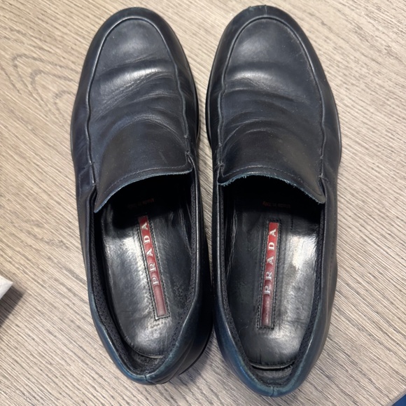 Black Leather Prada Linea Rossa Men's Loafers - Prada Size 6.5 - Picture 1 of 5